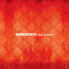 A red background with a white text that says INGREDIENTS: Rice &amp; Water