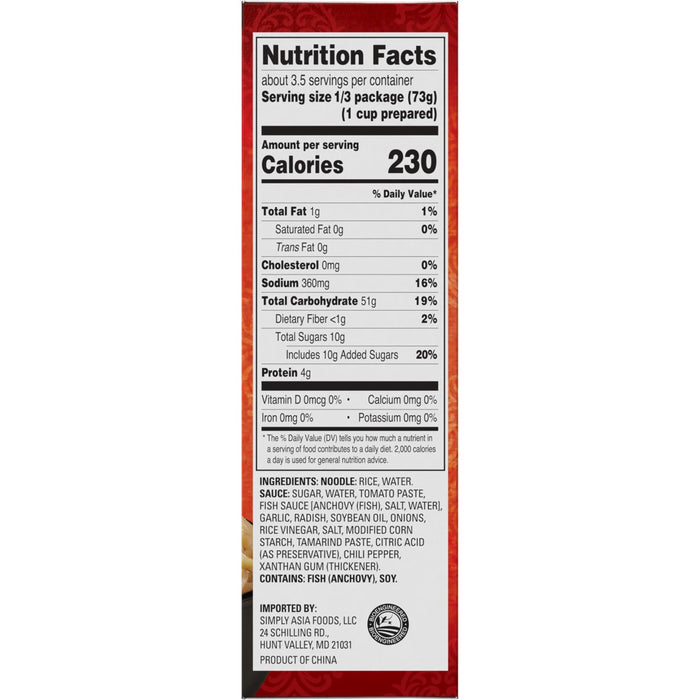 Nutrition facts label for Simply Asia Foods LLC Spicy Sichuan Noodle Soup.