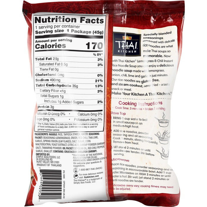 Thai Kitchen® Gluten Free Lemongrass & Chili Instant Rice Noodle Soup, 1.6 oz (12-Pack)