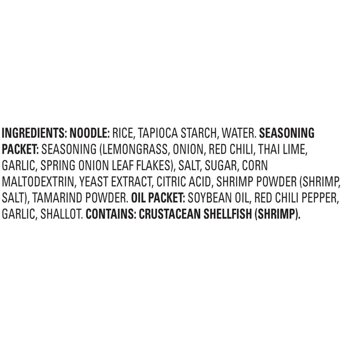 A list of ingredients for a noodle product including the noodle ingredients seasoning packet ingredients and oil packet ingredients.
