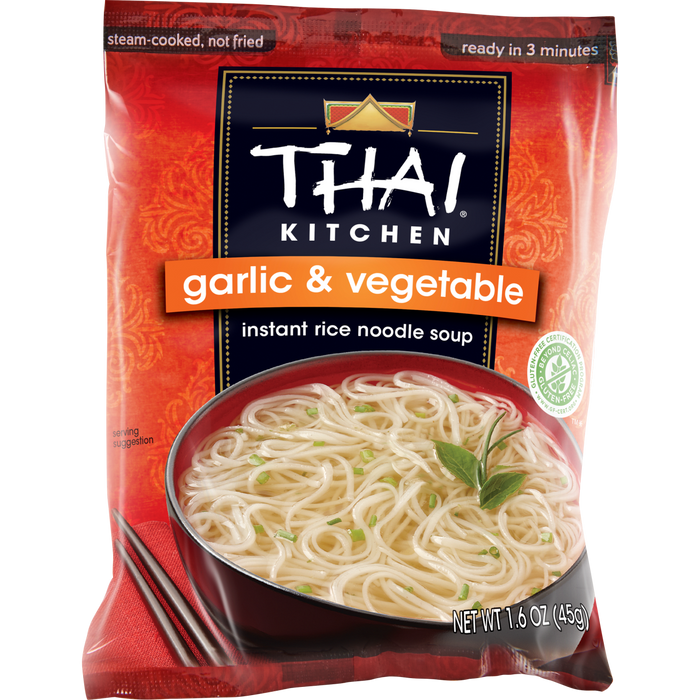 A package of Thai Kitchen Garlic &amp; Vegetable Instant Rice Noodle Soup.