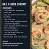 This image features a recipe for Red Curry Shrimp, highlighting Thai Kitchen brand ingredients like coconut milk and gluten-free red curry paste.
