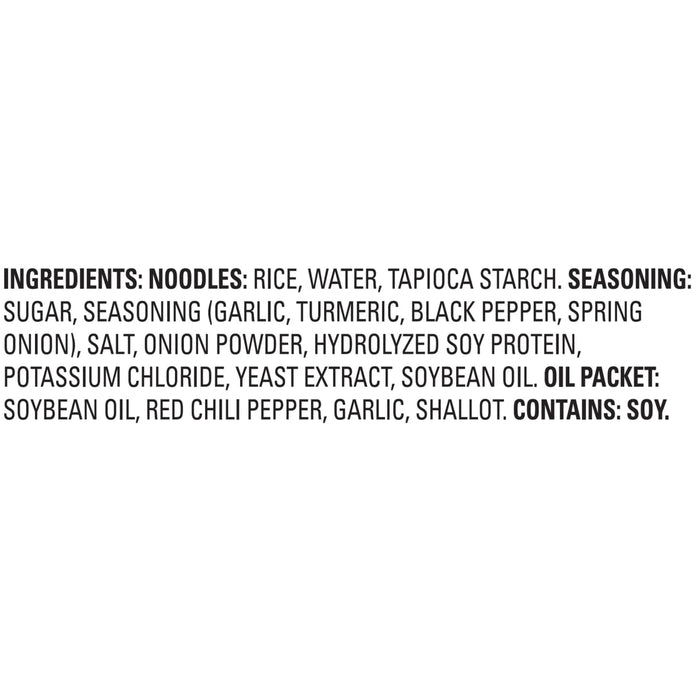A list of ingredients for noodles and seasoning, including soy.