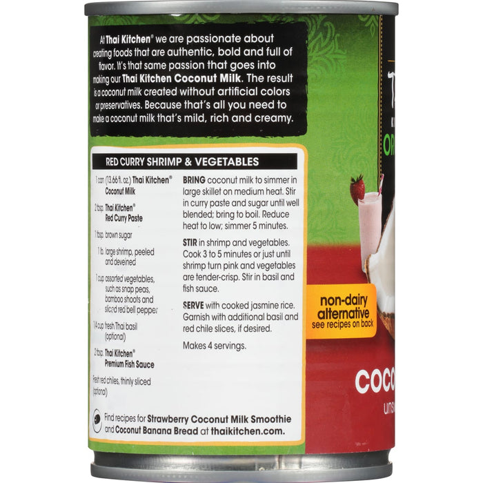 A can of Thai Kitchen Red Curry Shrimp &amp; Vegetables with instructions on how to prepare the dish.