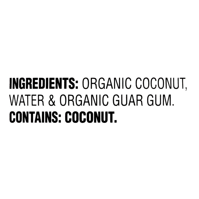 The ingredients for this product are organic coconut water and organic guar gum. It contains coconut.