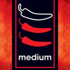 A graphic illustration from a package of Thai Kitchen, 9.0 Oz indicates a medium spice level with two out of three chili peppers colored red.