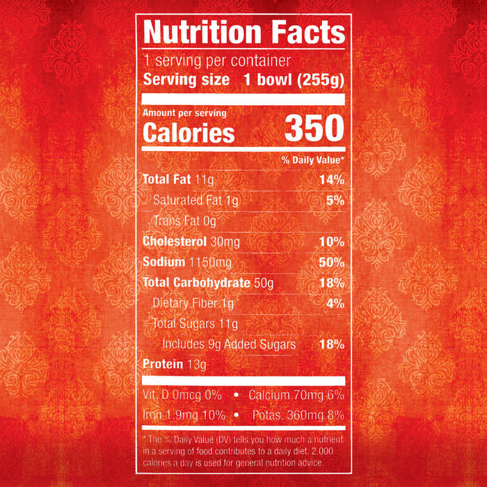 The nutrition facts label for a serving of Thai Kitchen, 9.0 Oz, indicating it contains 350 calories.