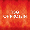A promotional graphic for a Thai Kitchen, 9.0 Oz product highlights its nutritional benefit with the text 13G OF PROTEIN over a red patterned background.