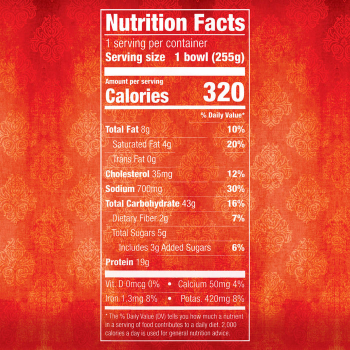 The nutrition facts label for a package of Thai Kitchen, 9.0 Oz, indicating it contains 320 calories per serving.