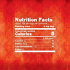 Nutrition facts label showing a serving size of 1 tbsp and 5 calories per serving.