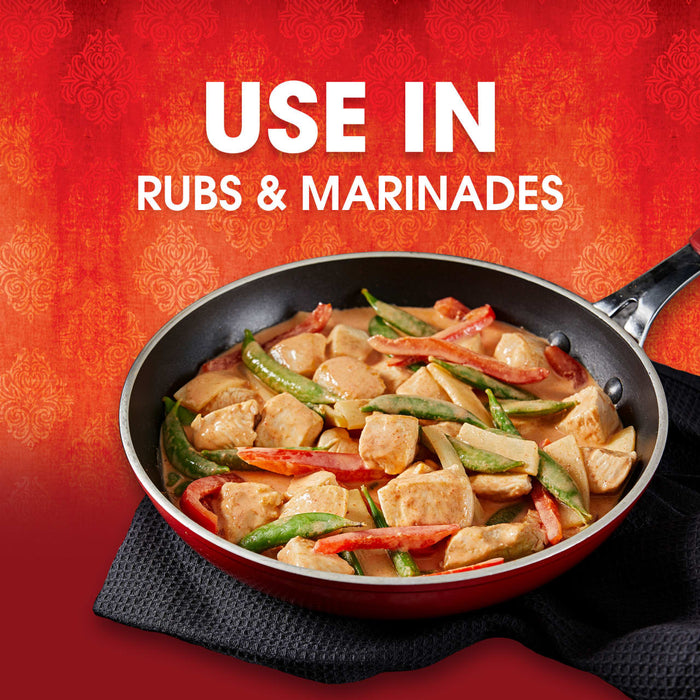 A pan of chicken and vegetables is shown with the text Use in Rubs &amp; Marinades.