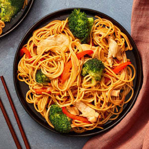 Broccoli Chilli Noodles With Grilled Salmon Recipe