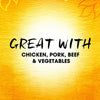A yellow background with the text Great with chicken, pork, beef &amp; vegetables.