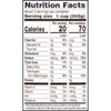 Nutrition facts label for a food product, showing calories, fat, carbohydrates, protein, and other nutrients per serving.