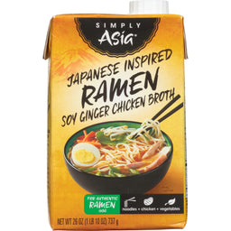 A box of Simply Asia Japanese Inspired Ramen Soy Ginger Chicken Broth.