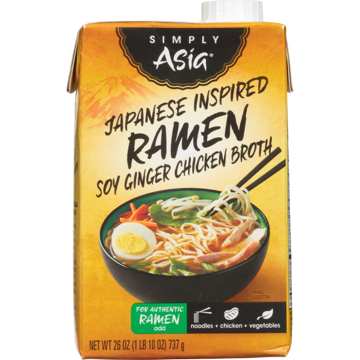 A box of Simply Asia Japanese Inspired Ramen Soy Ginger Chicken Broth.