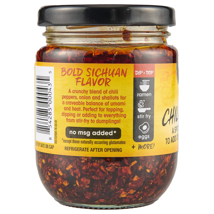 A jar of Bold Sichuan Chili Flavor, a spicy condiment for adding to stir-fries, ramen, eggs, and more.