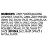 A list of ingredients for a curry powder product.