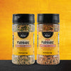 Two bottles of Flavor Noir seasoning, one labeled Diner Style Brown and the other Spicy Diner Style Brown, are displayed against a yellow background.