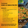 This image features a recipe for Pork Lo Mein Stir-Fry using McCormick Simply Asia products, showcasing the ingredients and preparation details.