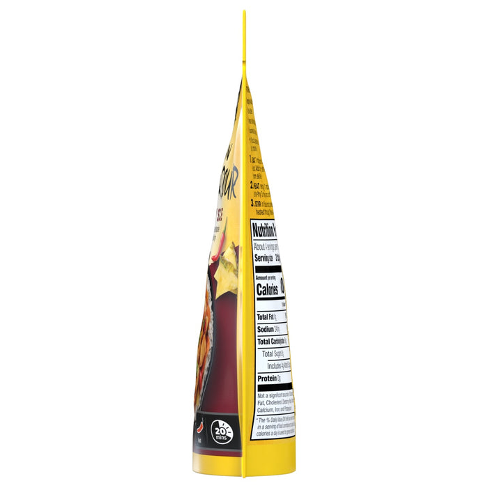 A yellow pouch of Kikkoman Teriyaki Sauce with a picture of a stir-fry dish on the front and nutrition information on the back.