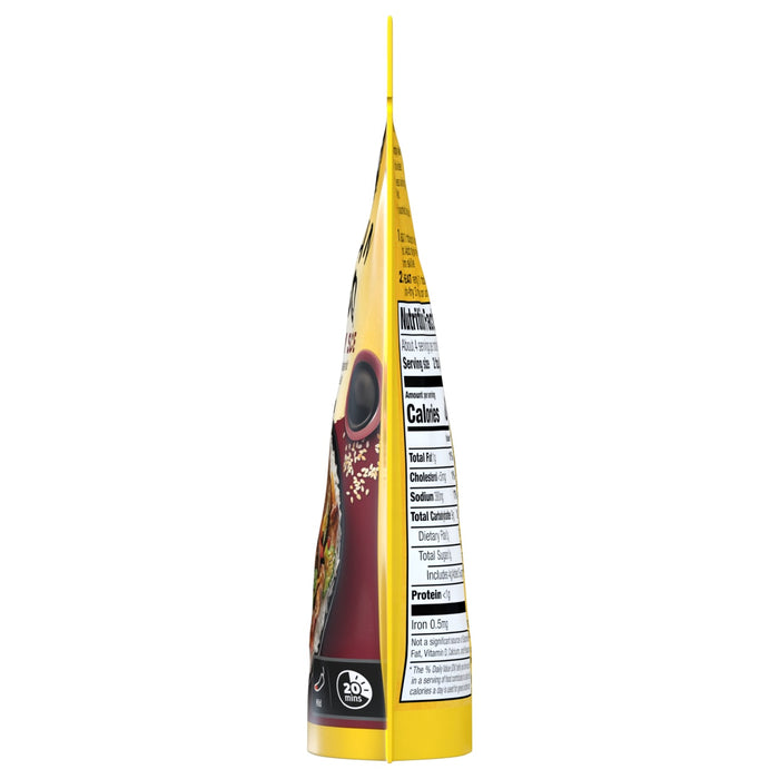 A side view of a pouch of Kikkoman Teriyaki Sauce with nutrition facts listed on the side.