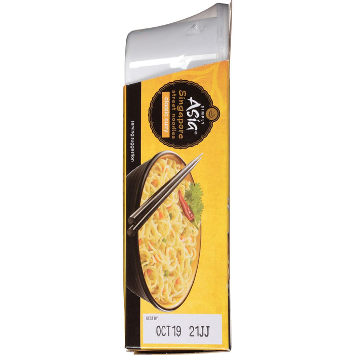 A Simply Asia Singapore Street Noodles Classic Curry box with a best by date of October 19, 2021.
