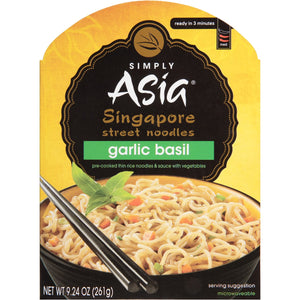 A box of Simply Asia Singapore Street Noodles Garlic Basil.