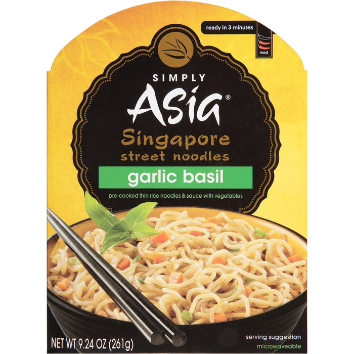 A box of Simply Asia Singapore Street Noodles Garlic Basil.