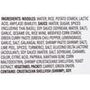 A list of ingredients for a product containing noodles, sauce, and a vegetable packet.