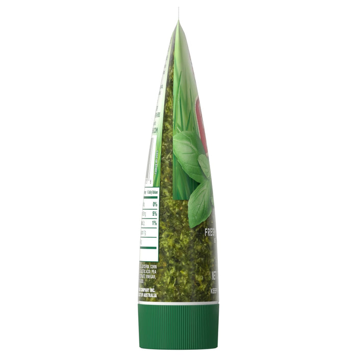 A squeeze bottle of Fresh Express Basil Pesto.