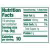 Nutrition facts label for a product with 10 calories per serving.