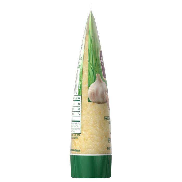 A side view of a tube of Garlic Expressions Garlic Paste.