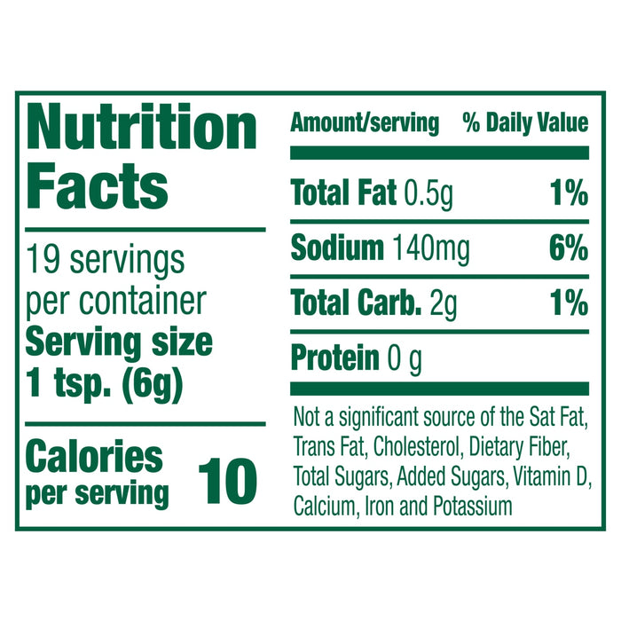 Nutrition facts label for a product with 15 calories per serving.