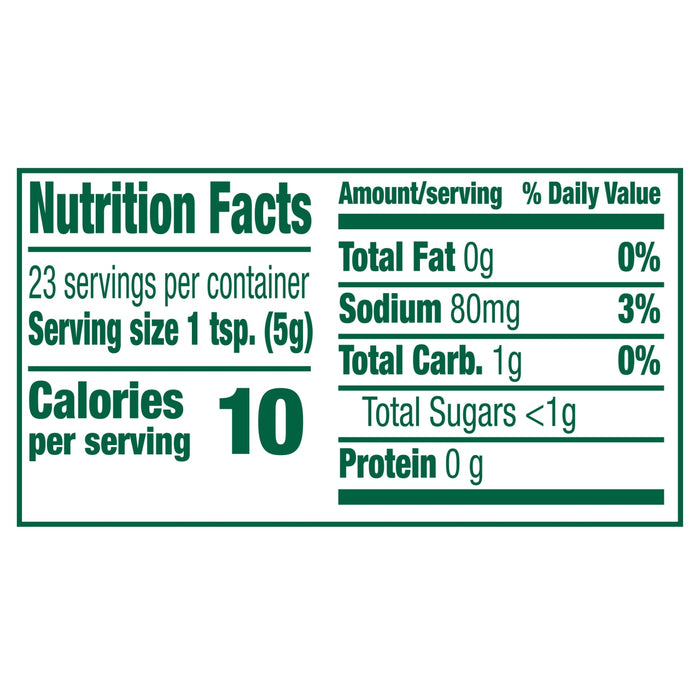 Nutrition facts label for a product with 10 calories per serving.