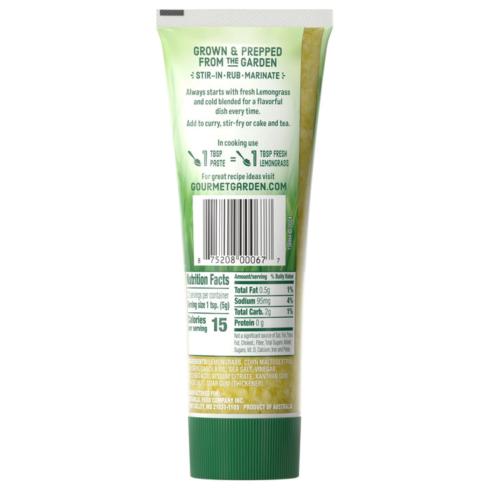 Gourmet Garden Lemongrass Paste tube with nutrition facts and ingredients.