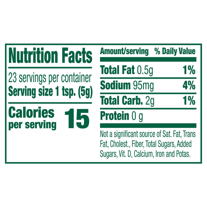 Nutrition facts label for a product with 20 calories per serving.