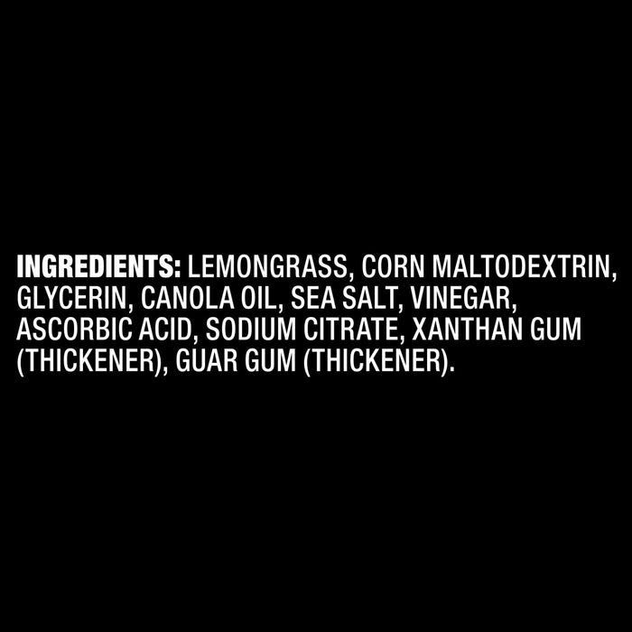 A list of ingredients for a product, including organic lemongrass, canola oil, and whey.