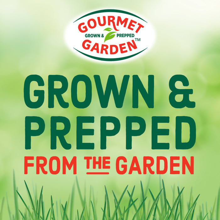 Gourmet Garden logo with the text Grown &amp; Prepped From The Garden