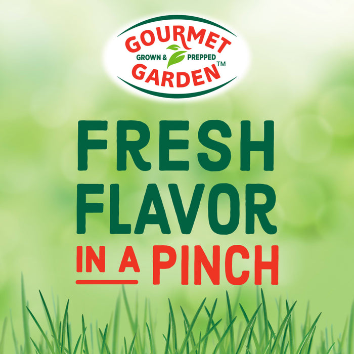 Gourmet Garden logo with the text Fresh Flavor in a Pinch in green and red.