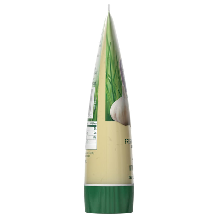 A side view of a bottle of Fresh Garlic Squeeze.