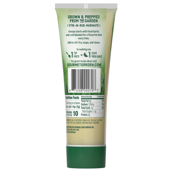 Gourmet Garden Garlic Paste tube with nutrition facts and ingredients.