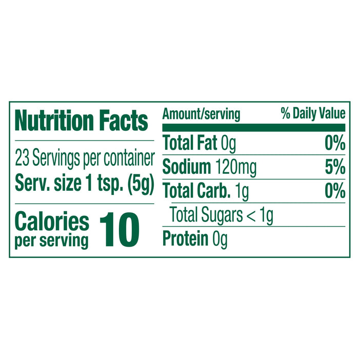 Nutrition facts label for a product with 10 calories per serving.