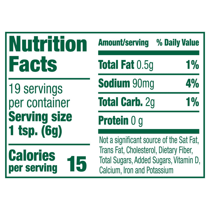 Nutrition facts label for a product with 10 calories per serving.