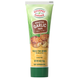 Gourmet Garden Roasted Garlic Paste tube with a picture of roasted garlic cloves.