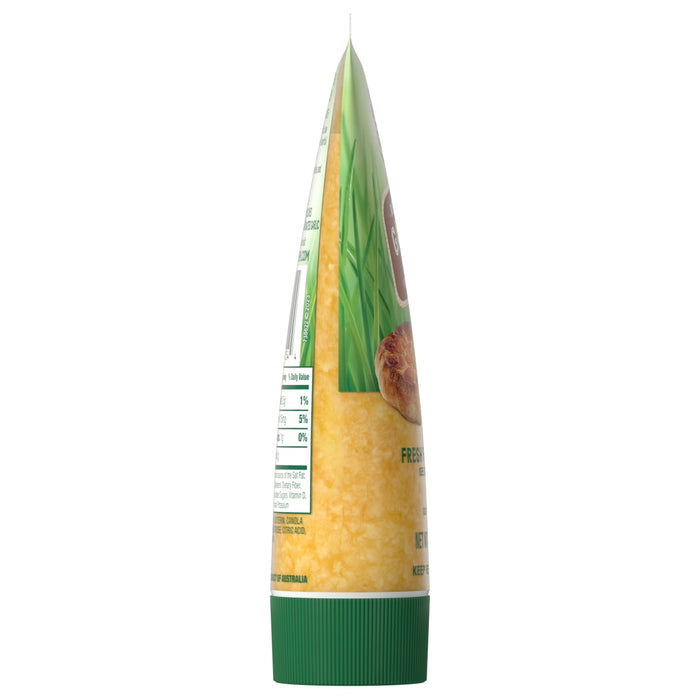 A side view of a tube of Garden Fresh Gourmet Garlic Herb Spread.