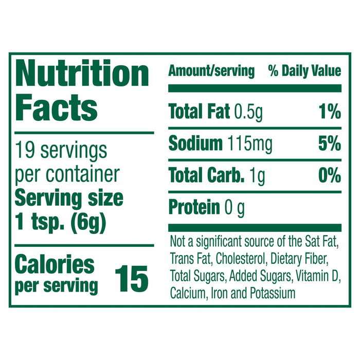 Nutrition facts label for a product with 10 calories per serving.