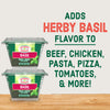 Two containers of Gourmet Garden Basil (Case Of 72), a lightly dried chopped basil product, are shown with text promoting its use to add herby basil flavor to various dishes like beef, chicken, pasta, pizza, and tomatoes.