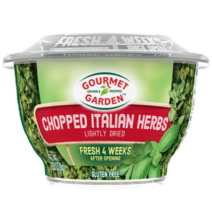 Gourmet Garden Chopped Italian Herbs, lightly dried, fresh for 4 weeks after opening, gluten free.