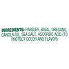 The ingredients list for Gourmet Garden Italian Herb Seasoning Chopped .35 Oz, which includes parsley, basil, oregano, canola oil, sea salt, and ascorbic acid.